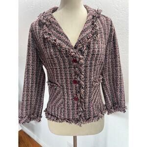 Luna Chix Pink Tweed Fringe Blazer Women’s Small 3/4 Sleeve Jacket